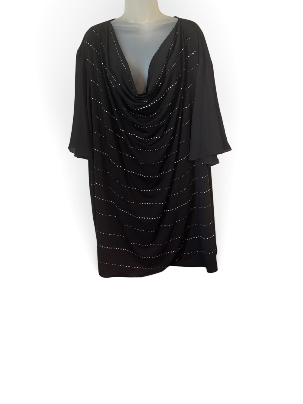 Roaman's Black Draped Cowl Neck Tunic with Studded Stripes